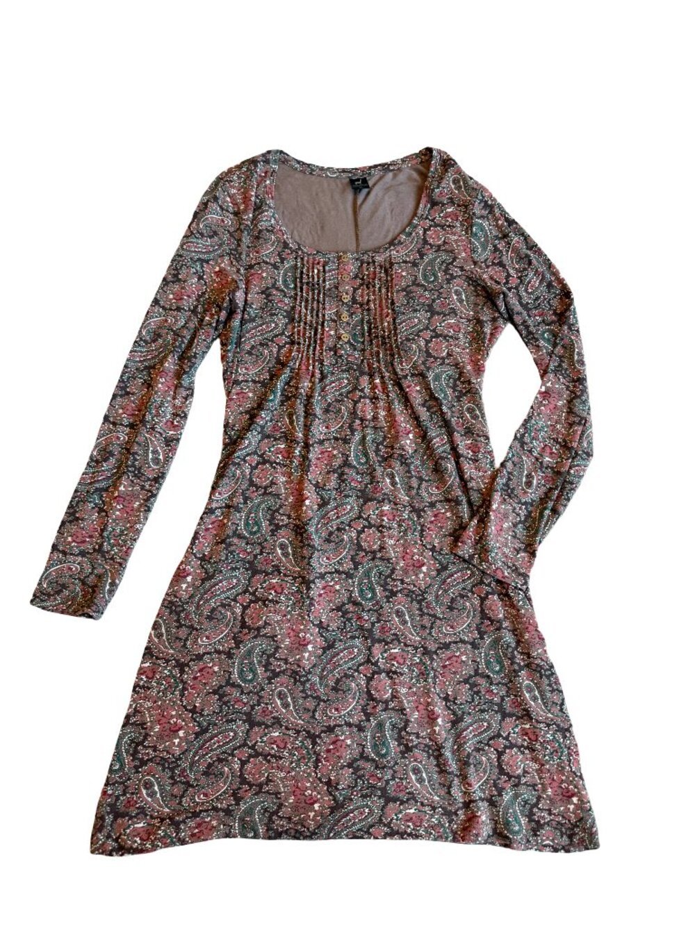 Peruvian Connection Coventry Tunic Mini Dress Paisley Print Long Sleeve Large